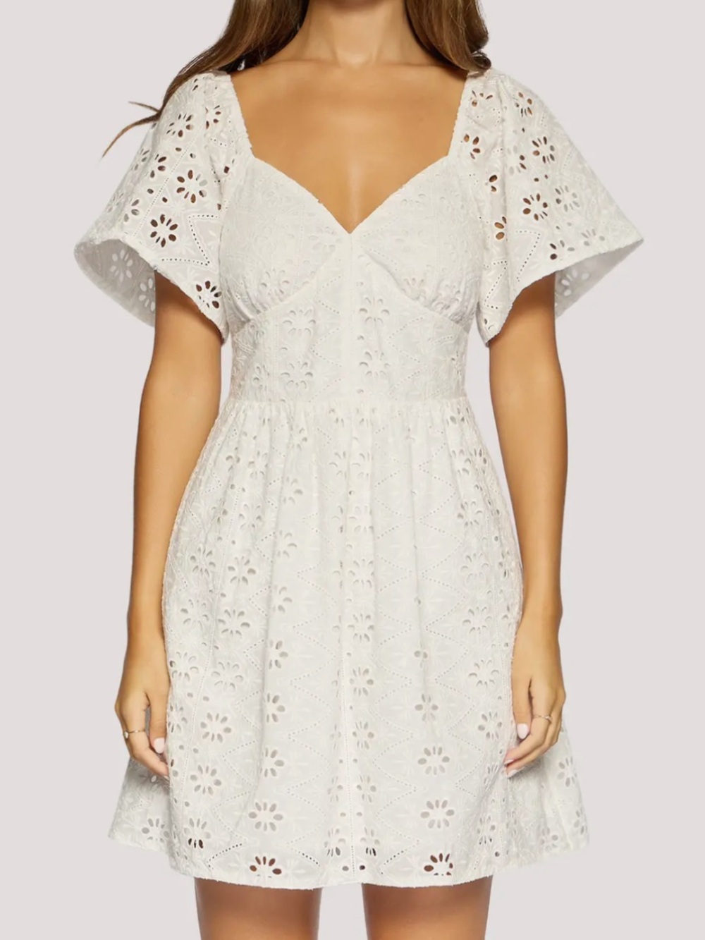 🛍️SALE Lost + wander dolce marina white eyelet summer mini dress puff sleeve M